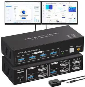 DisplayPort Dual Monitor KVM Switch 2 Monitors 2 Computers 8K@60Hz USB 3.0 KVM Switches for 2 PC or Laptops Share 1 Set of Keyboard Mouse Printer and Scanner Support Extended & Duplicate Mode DisplayPort Dual Monitor KVM Switch 2 Monitors 2 Computers 8K@60Hz USB 3.0 KVM Switches for 2 PC or Laptops Share 1 Set of Keyboard Mouse Printer and Scanner Support Extended & Duplicate Mode