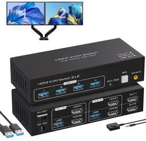 WRIARICH HDMI Dual Monitor KVM Switch 2 Monitors 2 Computers 8K@60Hz USB 3.0 KVM Switches for 2 PC or Laptops Share 1 Set of Keyboard Mouse Printer and Scanner Support Extended & Duplicate Mode WRIARICH HDMI Dual Monitor KVM Switch 2 Monitors 2 Computers 8K@60Hz USB 3.0 KVM Switches for 2 PC or Laptops Share 1 Set of Keyboard Mouse Printer and Scanner Support Extended & Duplicate Mode