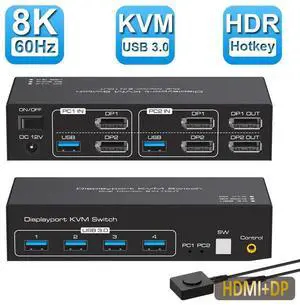 WRIARICH HDMI DP Dual Monitor KVM Switch 2 Monitors 2 Computers 8K@60Hz USB 3.0 KVM Switches for 2 PC or Laptops Share 1 Set of Keyboard Mouse Printer and Scanner Support Extended & Duplicate Mode WRIARICH HDMI DP Dual Monitor KVM Switch 2 Monitors 2 Computers 8K@60Hz USB 3.0 KVM Switches for 2 PC or Laptops Share 1 Set of Keyboard Mouse Printer and Scanner Support Extended & Duplicate Mode