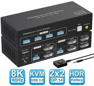 WRIARICH 8K Dual Monitor DP KVM Switch 8K@60Hz, USB DisplayPort Extended Display Switcher for 2 Computers Share 2 Monitors and 4 USB 3.0 Hub,Desktop Controller and USB Cables Included WRIARICH 8K Dual Monitor DP KVM Switch 8K@60Hz, USB DisplayPort Extended Display Switcher for 2 Computers Share 2 Monitors and 4 USB 3.0 Hub,Desktop Controller and USB Cables Included
