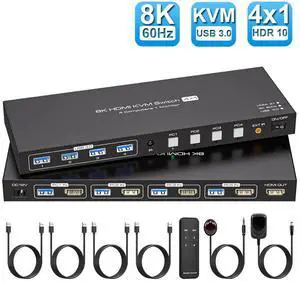WRIARICH 4 Port HDMI 4x1 HDMI KVM Switcher Switch HDMI 2.1 8K@60Hz Supports 4 Ports USB 3.0 Devices Control up to 4 HDMI Port Device with Wired Controller WRIARICH 4 Port HDMI 4x1 HDMI KVM Switcher Switch HDMI 2.1 8K@60Hz Supports 4 Ports USB 3.0 Devices Control up to 4 HDMI Port Device with Wired Controller