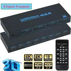 WRIARICH HDMI Matrix 4x4 , 4K HDMI Matrix Switch 4 in 4 Out Switcher Splitter Box with IR Remote Control, Support HDMI 1.4, 1080P@60Hz, 3D, YUV 4:2:0 WRIARICH HDMI Matrix 4x4 , 4K HDMI Matrix Switch 4 in 4 Out Switcher Splitter Box with IR Remote Control, Support HDMI 1.4, 1080P@60Hz, 3D, YUV 4:2:0