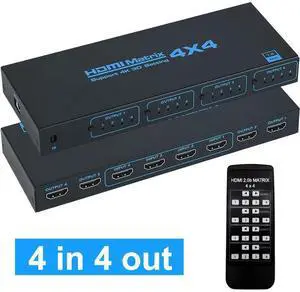 WRIARICH 4x4 HDMI Matrix Switch 4K - 4K 30Hz YUV 4:2:0, 10.2Gbps, Control via Remote, 4 in 4 Out Video Matrix Switch (OZJ7) WRIARICH 4x4 HDMI Matrix Switch 4K - 4K 30Hz YUV 4:2:0, 10.2Gbps, Control via Remote, 4 in 4 Out Video Matrix Switch (OZJ7)