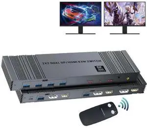 WRIARICH HDMI Displayport KVM Switch 2 Monitors 2 Computers 8K@60Hz 4K@120Hz Dual Monitor USB 3.0 KVM Switches for 4 USB Devices, Wired Extension Button,12V DC Adapter and 2 USB 3.0 Cables WRIARICH HDMI Displayport KVM Switch 2 Monitors 2 Computers 8K@60Hz 4K@120Hz Dual Monitor USB 3.0 KVM Switches for 4 USB Devices, Wired Extension Button,12V DC Adapter and 2 USB 3.0 Cables