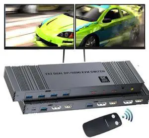 WRIARICH 4K@120Hz HDMI and Displayport KVM Switch 2 Monitors 2 Computers DP 1.4 8K Display Port for 2 PC or Laptops Share Dual Monitor and 4 USB 3.0 Peripherals Support Extended and Duplicate Mode WRIARICH 4K@120Hz HDMI and Displayport KVM Switch 2 Monitors 2 Computers DP 1.4 8K Display Port for 2 PC or Laptops Share Dual Monitor and 4 USB 3.0 Peripherals Support Extended and Duplicate Mode