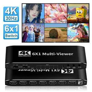 WRIARICH HDMI Multiviewer Switch 6x1, Quad Seamless Switcher 6 in 1 Out with IR Remote Control, Support 4K Full HD and 8 Display Modes for Security Camera, Gaming Consoles WRIARICH HDMI Multiviewer Switch 6x1, Quad Seamless Switcher 6 in 1 Out with IR Remote Control, Support 4K Full HD and 8 Display Modes for Security Camera, Gaming Consoles