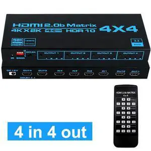 WRIARICH HDMI Matrix 4x4 , 4K HDMI Matrix Switch 4 in 4 Out Switcher Splitter Box with EDID Extractor and IR Remote Control, Support Ultra 4K HDR,3840*2160/60Hz, YUV4:4:4, 3D, 1080PHDMI 2.0b, HDCP 2.2 WRIARICH HDMI Matrix 4x4 , 4K HDMI Matrix Switch 4 in 4 Out Switcher Splitter Box with EDID Extractor and IR Remote Control, Support Ultra 4K HDR,3840*2160/60Hz, YUV4:4:4, 3D, 1080PHDMI 2.0b, HDCP 2.2