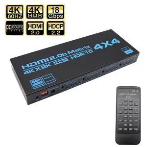 WRIARICH 4x4 HDMI Matrix, 4K@60Hz 4 in 4 Out HDMI Switch Splitter with IR Remote, HDMI Matrix Switch + EDID Extractor + IR Remote Control, Support HDMI2.0, HDCP2.2, 3D, Audio Extractor WRIARICH 4x4 HDMI Matrix, 4K@60Hz 4 in 4 Out HDMI Switch Splitter with IR Remote, HDMI Matrix Switch + EDID Extractor + IR Remote Control, Support HDMI2.0, HDCP2.2, 3D, Audio Extractor