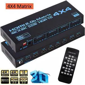 WRIARICH 4K@60Hz HDMI Matrix Switch Splitter 4 in 4 Out with Remote, 4x4 HDMI Splitter Switcher 4K with EDID Extractor, Support 4K,3D, 1080p,HDCP2.2, HDR 10 for PS4,Xbox,Fire Stick,etc WRIARICH 4K@60Hz HDMI Matrix Switch Splitter 4 in 4 Out with Remote, 4x4 HDMI Splitter Switcher 4K with EDID Extractor, Support 4K,3D, 1080p,HDCP2.2, HDR 10 for PS4,Xbox,Fire Stick,etc