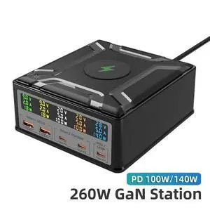 WRIARICH 6-in-1 GaN USB C Charging Station(260W Max), 15W Wireless Magnetic Fast Desk Charger Adapter, 2 USB-A, 3 USB-C, LCD Display Charging for Mobile Phones, Tablets, Home Office WRIARICH 6-in-1 GaN USB C Charging Station(260W Max), 15W Wireless Magnetic Fast Desk Charger Adapter, 2 USB-A, 3 USB-C, LCD Display Charging for Mobile Phones, Tablets, Home Office
