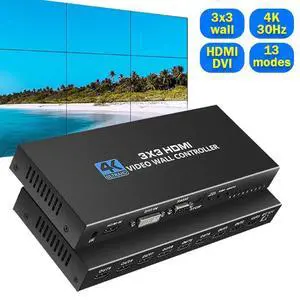 9 Channel Video Wall Controller 3x3 HDMI DVI USB Video Processor with RS232 Control for 9 TV Splicing Display & 13 Display Modes -1x1,1x2, 1x3, 1x4, 2x1, 2x2, 2x3, 2x4, 3x1, 3x2, 3x3, 4x1, 4x2 9 Channel Video Wall Controller 3x3 HDMI DVI USB Video Processor with RS232 Control for 9 TV Splicing Display & 13 Display Modes -1x1,1x2, 1x3, 1x4, 2x1, 2x2, 2x3, 2x4, 3x1, 3x2, 3x3, 4x1, 4x2
