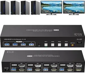 WRIARICH HDMI+DisplayPort Dual Monitor KVM Switch 2 Monitors 4 Computers 4K@60Hz USB 3.0 KVM Switches for 4 PC or Laptops Share Dual Monitor and 1 Set of Keyboard Mouse Printer and Scanner WRIARICH HDMI+DisplayPort Dual Monitor KVM Switch 2 Monitors 4 Computers 4K@60Hz USB 3.0 KVM Switches for 4 PC or Laptops Share Dual Monitor and 1 Set of Keyboard Mouse Printer and Scanner