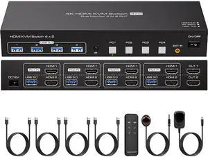 WRIARICH 4K@60Hz HDMI+HDMI Dual Monitor kvm Switch 2 Monitors 4 Computers 2K@120Hz USB 3.0 Extended Display KVM switcher with 4 USB3.0 Ports Wired Controller WRIARICH 4K@60Hz HDMI+HDMI Dual Monitor kvm Switch 2 Monitors 4 Computers 2K@120Hz USB 3.0 Extended Display KVM switcher with 4 USB3.0 Ports Wired Controller