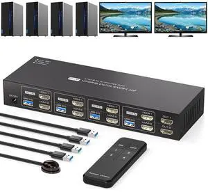 WRIARICH 4K KVM Switch HDMI+HDMI 2 Monitors 4 Computers Support 4K@60Hz 2K@120Hz KVM Switcher PC Display Share 2 Monitors and 4 USB 3.0 Support Copy and Extend Mode WRIARICH 4K KVM Switch HDMI+HDMI 2 Monitors 4 Computers Support 4K@60Hz 2K@120Hz KVM Switcher PC Display Share 2 Monitors and 4 USB 3.0 Support Copy and Extend Mode
