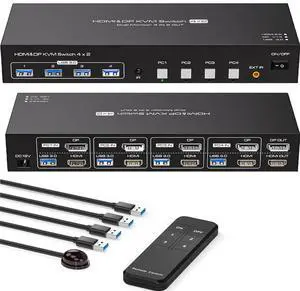 WRIARICH 4K KVM Switch HDMI+DisplayPort 2 Monitors 4 Computers Support 4K@60Hz 2K@120Hz KVM Switcher PC Display Share 2 Monitors and 4 USB 3.0 Support Copy and Extend Mode WRIARICH 4K KVM Switch HDMI+DisplayPort 2 Monitors 4 Computers Support 4K@60Hz 2K@120Hz KVM Switcher PC Display Share 2 Monitors and 4 USB 3.0 Support Copy and Extend Mode