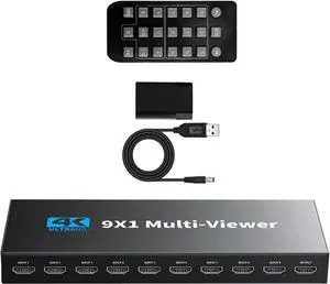 HDMI Multiviewer Switch 9x1,Nine Seamless Switcher 9 in 1 Out with IR Remote Control, Support 4K Full HD and 10 Display Modes for Security Camera, Gaming Consoles HDMI Multiviewer Switch 9x1,Nine Seamless Switcher 9 in 1 Out with IR Remote Control, Support 4K Full HD and 10 Display Modes for Security Camera, Gaming Consoles