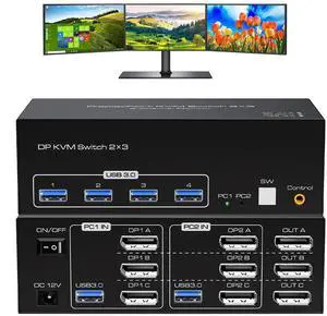 8K DP KVM Switch 3 Monitors 2 Computers Support 8K@60Hz 4K@120Hz Displayport KVM Switcher PC Display Share 3 Monitors and 4 USB 3.0 Support Copy and Extend Mode Includes Desktop Control 8K DP KVM Switch 3 Monitors 2 Computers Support 8K@60Hz 4K@120Hz Displayport KVM Switcher PC Display Share 3 Monitors and 4 USB 3.0 Support Copy and Extend Mode Includes Desktop Control