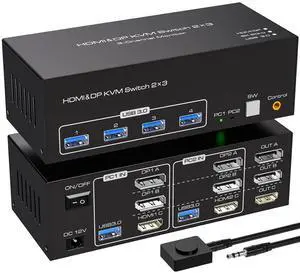 WRIARICH HDMI and 2 Displayport Triple Monitor KVM Switch 3 Monitors 2 Computers 8K@60Hz USB 3.0 HDMI DP KVM Switches for 2 PC or Laptops Share 1 Set of Keyboard Mouse Printer and Scanner WRIARICH HDMI and 2 Displayport Triple Monitor KVM Switch 3 Monitors 2 Computers 8K@60Hz USB 3.0 HDMI DP KVM Switches for 2 PC or Laptops Share 1 Set of Keyboard Mouse Printer and Scanner