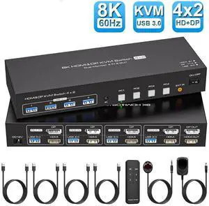 WRIARICH 8K@60Hz HDMI+DisplayPort Dual Monitor kvm Switch 2 Monitors 4 Computers 4K@120Hz USB 3.0 Extended Display KVM switcher with 4 USB3.0 Ports Wired Controller WRIARICH 8K@60Hz HDMI+DisplayPort Dual Monitor kvm Switch 2 Monitors 4 Computers 4K@120Hz USB 3.0 Extended Display KVM switcher with 4 USB3.0 Ports Wired Controller