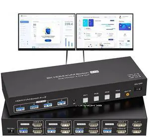 WRIARICH Dual Monitor HDMI KVM Switch HDMI 2 Port 8K@60Hz, USB HDMI Extended Display Switcher for 4 Computers Share 2 Monitors and 4 USB 3.0 Hub WRIARICH Dual Monitor HDMI KVM Switch HDMI 2 Port 8K@60Hz, USB HDMI Extended Display Switcher for 4 Computers Share 2 Monitors and 4 USB 3.0 Hub