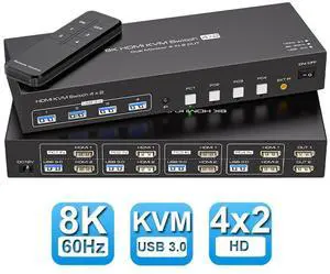WRIARICH 8K KVM Switch HDMI 2 Monitors 4 Computers Support 8K@60Hz 4K@120Hz KVM Switcher PC Display Share 2 Monitors and 4 USB 3.0 Support Copy and Extend Mode WRIARICH 8K KVM Switch HDMI 2 Monitors 4 Computers Support 8K@60Hz 4K@120Hz KVM Switcher PC Display Share 2 Monitors and 4 USB 3.0 Support Copy and Extend Mode