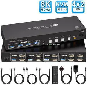 WRIARICH 8K@60Hz HDMI Dual Monitor kvm Switch 2 Monitors 4 Computers 4K@120Hz USB 3.0 Extended Display KVM switcher with 4 USB3.0 Ports Wired Controller WRIARICH 8K@60Hz HDMI Dual Monitor kvm Switch 2 Monitors 4 Computers 4K@120Hz USB 3.0 Extended Display KVM switcher with 4 USB3.0 Ports Wired Controller