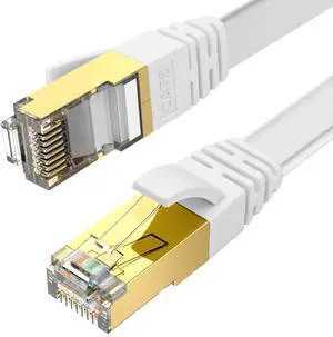 WRIARICH Ethernet Cable 50 ft, CAT8 Standard High Speed Shielded Flat Internet Cable with Clips, Faster Than Cat7 LAN Wire - White 15 M WRIARICH Ethernet Cable 50 ft, CAT8 Standard High Speed Shielded Flat Internet Cable with Clips, Faster Than Cat7 LAN Wire - White 15 M