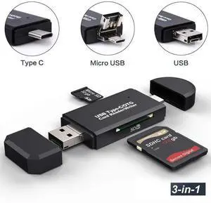 WRIARICH 3 in 1 USB 3.0/Type C/Micro-USB Memory Card Reader, USB2.0 Type-C OTG AdapterPortable Memory Card Reader for SDXC, SDHC, SD, MMC, Micro SDXC, Micro SD, Micro SDHC Card and UHS-I Cards WRIARICH 3 in 1 USB 3.0/Type C/Micro-USB Memory Card Reader, USB2.0 Type-C OTG AdapterPortable Memory Card Reader for SDXC, SDHC, SD, MMC, Micro SDXC, Micro SD, Micro SDHC Card and UHS-I Cards