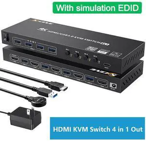 USB 3.0 HDMI KVM Switch 4 Port Support 4K@60Hz 2K@120Hz RGB 4:4:4 Simulation EDID, HDMI KVM Switch 4 in 1 Out with 4 USB 3.0 Port for Keyboard Mouse Printer,with Controller, USB 3.0 and HD-MI Cable USB 3.0 HDMI KVM Switch 4 Port Support 4K@60Hz 2K@120Hz RGB 4:4:4 Simulation EDID, HDMI KVM Switch 4 in 1 Out with 4 USB 3.0 Port for Keyboard Mouse Printer,with Controller, USB 3.0 and HD-MI Cable