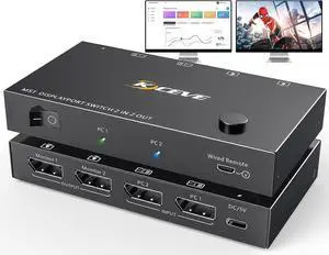 MST Displayport Splitter Switch 2 in 2 Out 4K @60Hz, 2 Port Displayport Switcher for 2 Computers 2 Monitors, Support Extend and Mirror Mode for PCs with DP or USB C Port, Wired Remote Included MST Displayport Splitter Switch 2 in 2 Out 4K @60Hz, 2 Port Displayport Switcher for 2 Computers 2 Monitors, Support Extend and Mirror Mode for PCs with DP or USB C Port, Wired Remote Included