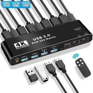 USB 3.0 HDMI KVM 2x2 Matrix Switch, 4K 60Hz Dual Monitor HDMI KVM Switch, HDMI Extended Display USB KVM Switcher 2 in 2 Out for 2 Computers 2 Monitors, Support Audio, Hotkey, Button Switching USB 3.0 HDMI KVM 2x2 Matrix Switch, 4K 60Hz Dual Monitor HDMI KVM Switch, HDMI Extended Display USB KVM Switcher 2 in 2 Out for 2 Computers 2 Monitors, Support Audio, Hotkey, Button Switching