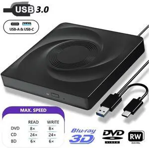 External Bluray Drive for Laptops, USB 3.0 and Type-C Portable DVD Player,BluRay Burner Slim 3D BluRay DVD CD Optical Drive Compatible with Windows XP/7/8/10/11 MacOS for MacBook Laptop Desktop External Bluray Drive for Laptops, USB 3.0 and Type-C Portable DVD Player,BluRay Burner Slim 3D BluRay DVD CD Optical Drive Compatible with Windows XP/7/8/10/11 MacOS for MacBook Laptop Desktop