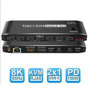 WRIARICH 2x1 Type C KVM Switch, 8K Thunderbolt 4 USB C KVM Switch with Ethernet Port RJ45 100W PD Charge 4K 144Hz Type C KVM Switch Switcher for 2 Computer 1 Monitor WRIARICH 2x1 Type C KVM Switch, 8K Thunderbolt 4 USB C KVM Switch with Ethernet Port RJ45 100W PD Charge 4K 144Hz Type C KVM Switch Switcher for 2 Computer 1 Monitor
