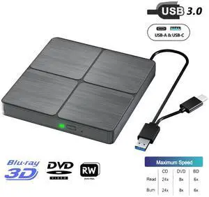 WRIARICH External Blu Ray Drive, USB 3.0 Type-C 3D Bluray CD DVD BD Reader Player Slim Optical Bluray CD/DVD Burner for MacBook Laptop Desktop PC Compatible with Mac OS Windows XP/7/8/10/11 WRIARICH External Blu Ray Drive, USB 3.0 Type-C 3D Bluray CD DVD BD Reader Player Slim Optical Bluray CD/DVD Burner for MacBook Laptop Desktop PC Compatible with Mac OS Windows XP/7/8/10/11