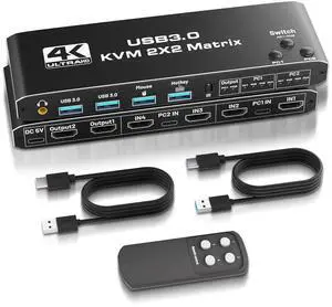 USB 3.0 HDMI KVM Switch 2 Monitors 2 Computers, HDMI Matrix 4 in 2 Out 4K 60Hz, HDMI KVM Switch for Dual Monitor, 4 Port HDMI Switcher Support USB 3.0,HDCP2.3, Hotkey,Extended with Remote Control USB 3.0 HDMI KVM Switch 2 Monitors 2 Computers, HDMI Matrix 4 in 2 Out 4K 60Hz, HDMI KVM Switch for Dual Monitor, 4 Port HDMI Switcher Support USB 3.0,HDCP2.3, Hotkey,Extended with Remote Control