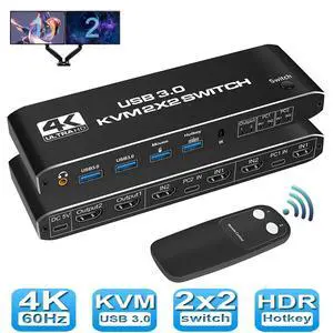 WRIARICH USB 3.0 HDMI KVM Switch 2 Monitors 2 Computers, 4K@60Hz Dual Monitor HDMI KVM switches 2 in 2 Out with Audio, USB 3.0 Hub Share Keyboard Video Mouse Peripherals, Hotkey,Black WRIARICH USB 3.0 HDMI KVM Switch 2 Monitors 2 Computers, 4K@60Hz Dual Monitor HDMI KVM switches 2 in 2 Out with Audio, USB 3.0 Hub Share Keyboard Video Mouse Peripherals, Hotkey,Black