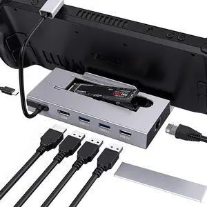 WRIARICH Steam Deck Dock, 7-in-1 Steam Deck Docking Station with M.2 NVME SSD Enclosure, HDMI 2.0 4K @60Hz, PD 100W, 2x USB 3.0, USB 2.0, 1000Mbps Gigabit Ethernet for Steam Deck Accessories WRIARICH Steam Deck Dock, 7-in-1 Steam Deck Docking Station with M.2 NVME SSD Enclosure, HDMI 2.0 4K @60Hz, PD 100W, 2x USB 3.0, USB 2.0, 1000Mbps Gigabit Ethernet for Steam Deck Accessories