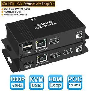 WRIARICH 60M HDMI KVM USB Extender Over IP Over Ethernet 1080p HD Video Over Cat5e Cat6 Ethernet Cable 60M (196ft) for Mouse and Keyboard Control Remote Signals (Black) WRIARICH 60M HDMI KVM USB Extender Over IP Over Ethernet 1080p HD Video Over Cat5e Cat6 Ethernet Cable 60M (196ft) for Mouse and Keyboard Control Remote Signals (Black)