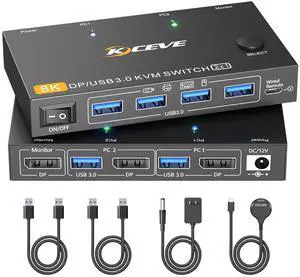 WRIARICH 2 in 1 Out DisplayPort KVM Switch 2 Computers 1 Monitor, 8K@60Hz/4K@240Hz 2 Ports DP KVM Switch for 2 PC 1 Monitor to Share Mouse,Keyboard,2 USB 3.0 Cables and Wired Controller Included WRIARICH 2 in 1 Out DisplayPort KVM Switch 2 Computers 1 Monitor, 8K@60Hz/4K@240Hz 2 Ports DP KVM Switch for 2 PC 1 Monitor to Share Mouse,Keyboard,2 USB 3.0 Cables and Wired Controller Included