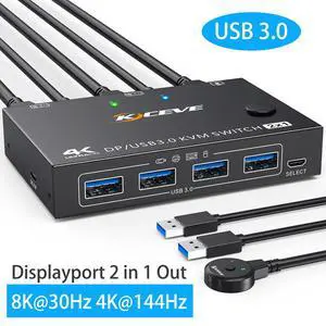 WRIARICH Displayport KVM Switch 2 Computers 1 Monitor, USB 3.0 KVM Switch Displayport 8K@30Hz 4K@144Hz, DP KVM Switch 2 PC 1 Monitor Share 4 USB 3.0 Devices Keyboard Mouse Monitor, with Wired Remote WRIARICH Displayport KVM Switch 2 Computers 1 Monitor, USB 3.0 KVM Switch Displayport 8K@30Hz 4K@144Hz, DP KVM Switch 2 PC 1 Monitor Share 4 USB 3.0 Devices Keyboard Mouse Monitor, with Wired Remote