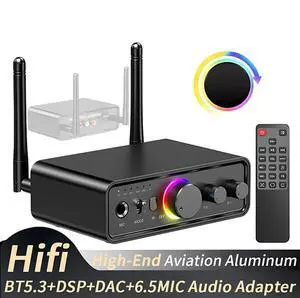 WRIARICH RGB Bluetooth 5.3 Audio Transmitter Receiver for Home Stereo TV, HiFi Wireless Bluetooth Low Latency Audio Adapter, Support DAC/AUX/RCA/USB/Coaxial/Optical/6.5MM Microphone Karaoke Hifi DSP WRIARICH RGB Bluetooth 5.3 Audio Transmitter Receiver for Home Stereo TV, HiFi Wireless Bluetooth Low Latency Audio Adapter, Support DAC/AUX/RCA/USB/Coaxial/Optical/6.5MM Microphone Karaoke Hifi DSP