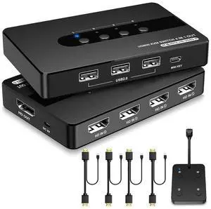 HDMI KVM Switch 4 Computers 1 Monitor, 4 Port HDMI KVM Switch Support 4K@30HZ with 3 USB 2.0 Port to Share Keyboard Mouse Printer, 4 in 1 Out HDMI Monitor KVM Switch with Remote Control& Button Switch HDMI KVM Switch 4 Computers 1 Monitor, 4 Port HDMI KVM Switch Support 4K@30HZ with 3 USB 2.0 Port to Share Keyboard Mouse Printer, 4 in 1 Out HDMI Monitor KVM Switch with Remote Control& Button Switch