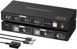 WRIARICH 2 Port Displayport KVM Switch 4K @60Hz, USB 2.0 DP 1.2 DP KVM Switches for 2 PC 1 Monitor Switch, DP KVM Switch 2 in 1 Out Support Wire-Desktop Controller Including 2 USB 2.0 Cable WRIARICH 2 Port Displayport KVM Switch 4K @60Hz, USB 2.0 DP 1.2 DP KVM Switches for 2 PC 1 Monitor Switch, DP KVM Switch 2 in 1 Out Support Wire-Desktop Controller Including 2 USB 2.0 Cable