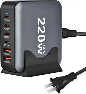 USB Charging Station for Multiple Devices, 220W 6-Port USB Charging Hub with 4 PD USB-C, 2 QC USB-A, Max 100W Output Fast Charging Station for i-Phone, Android Cellphones, Switch, Tablet etc.. USB Charging Station for Multiple Devices, 220W 6-Port USB Charging Hub with 4 PD USB-C, 2 QC USB-A, Max 100W Output Fast Charging Station for i-Phone, Android Cellphones, Switch, Tablet etc..