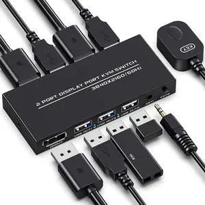 KVM Switch DisplayPort - 2 Port Displayport KVM Switch, Two Computers One Monitor Switch to Share Mouse,Keyboard,Printer,USB and Ultra HD Monitor, Support 4K@60Hz, 2 DP Cable and 2 USB Cable Included KVM Switch DisplayPort - 2 Port Displayport KVM Switch, Two Computers One Monitor Switch to Share Mouse,Keyboard,Printer,USB and Ultra HD Monitor, Support 4K@60Hz, 2 DP Cable and 2 USB Cable Included