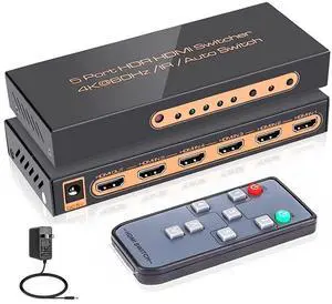 WRIARICH 4K @60Hz HDMI Switch 5 Port Premium 5 in 1 Out 4K HDMI Switcher with IR Remote Support Auto-Switch, HDMI 2.0,HDCP 2.2,UHD,HDR,Full HD,3D,1080P (Upgraded Version) WRIARICH 4K @60Hz HDMI Switch 5 Port Premium 5 in 1 Out 4K HDMI Switcher with IR Remote Support Auto-Switch, HDMI 2.0,HDCP 2.2,UHD,HDR,Full HD,3D,1080P (Upgraded Version)