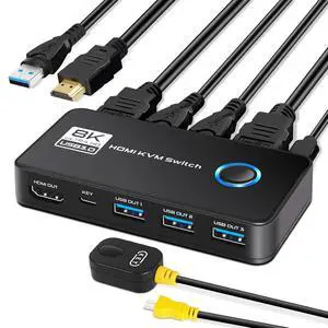 2 Port HDMI KVM Switch, 8K@60Hz 4K@120Hz HDMI USB 3.0 KVM Switch for 2 Computer Share 1 HD Monitor and 3 USB 3.0 Devices, Included Wired Remote, 2 HD-MI 2.1 Cables and 2 USB 3.0 Cables giyqxHw 2 Port HDMI KVM Switch, 8K@60Hz 4K@120Hz HDMI USB 3.0 KVM Switch for 2 Computer Share 1 HD Monitor and 3 USB 3.0 Devices, Included Wired Remote, 2 HD-MI 2.1 Cables and 2 USB 3.0 Cables giyqxHw