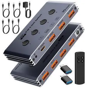 USB 3.2 Switch Selector 4 Computers Share 4 USB Devices 10Gbps High-Speed USB Sharing Switch with 1 USB-C & 3 USB-A Ports, Keyboard Mouse Switcher for PC Laptop with Remote Control&Power Adaper USB 3.2 Switch Selector 4 Computers Share 4 USB Devices 10Gbps High-Speed USB Sharing Switch with 1 USB-C & 3 USB-A Ports, Keyboard Mouse Switcher for PC Laptop with Remote Control&Power Adaper