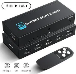 HDMI 2.1 Switch, 5-Port HDMI 8K Switch with Remote Supports 4K@120Hz, 8K@60Hz Auto CEC 3D HDCP2.3, Ultra HD HDMI Switcher Splitter Compatible with PS5/4/3, Xbox,roku, Fire Stick, TV,Projectors HDMI 2.1 Switch, 5-Port HDMI 8K Switch with Remote Supports 4K@120Hz, 8K@60Hz Auto CEC 3D HDCP2.3, Ultra HD HDMI Switcher Splitter Compatible with PS5/4/3, Xbox,roku, Fire Stick, TV,Projectors