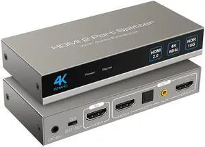 HDMI Splitter Audio Extractor 1 in 2 out 4K 60Hz HDMI Dual Monitor Adapter with Optical Toslink SPDIF+3.5mm Audio out for Dual Monitors Duplicate/Mirror only Supports Auto Downscaling HDCP2.3 HDMI 2.0 HDMI Splitter Audio Extractor 1 in 2 out 4K 60Hz HDMI Dual Monitor Adapter with Optical Toslink SPDIF+3.5mm Audio out for Dual Monitors Duplicate/Mirror only Supports Auto Downscaling HDCP2.3 HDMI 2.0